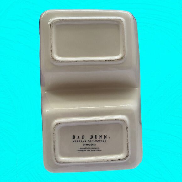 Rae Dunn PEACE & JOY Christmas 2 Compartment Divided Candy Nut Dish 8x5.5 - Picture 8 of 8